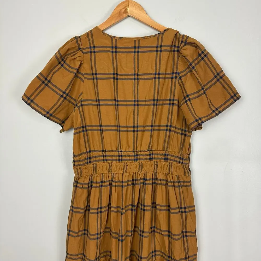 Maeve by Anthropologie Sumerset Camel Plaid Tiered Maxi Dress M Prairie Fall - Picture 12 of 16